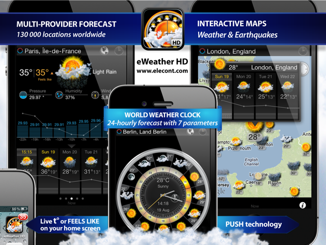 eweather hd, radar, weather forecast, alerts, earthquakes and weather widget for iPhone, iPod, iPad, iOS 4, iOS 5