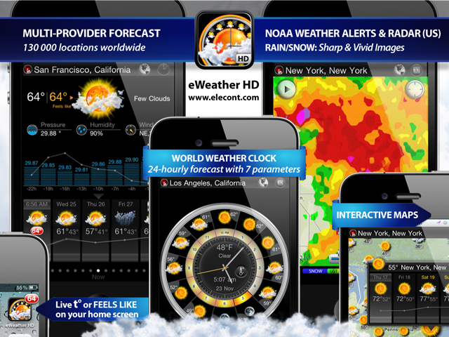 eweather hd, radar, weather forecast, alerts, earthquakes and weather widget for iPhone, iPod, iPad, iOS 4, iOS 5