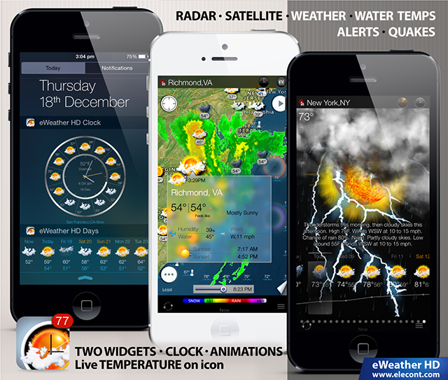 eweather hd, radar, weather forecast, alerts, earthquakes and weather widget for iPhone, iPod, iPad, iOS 7