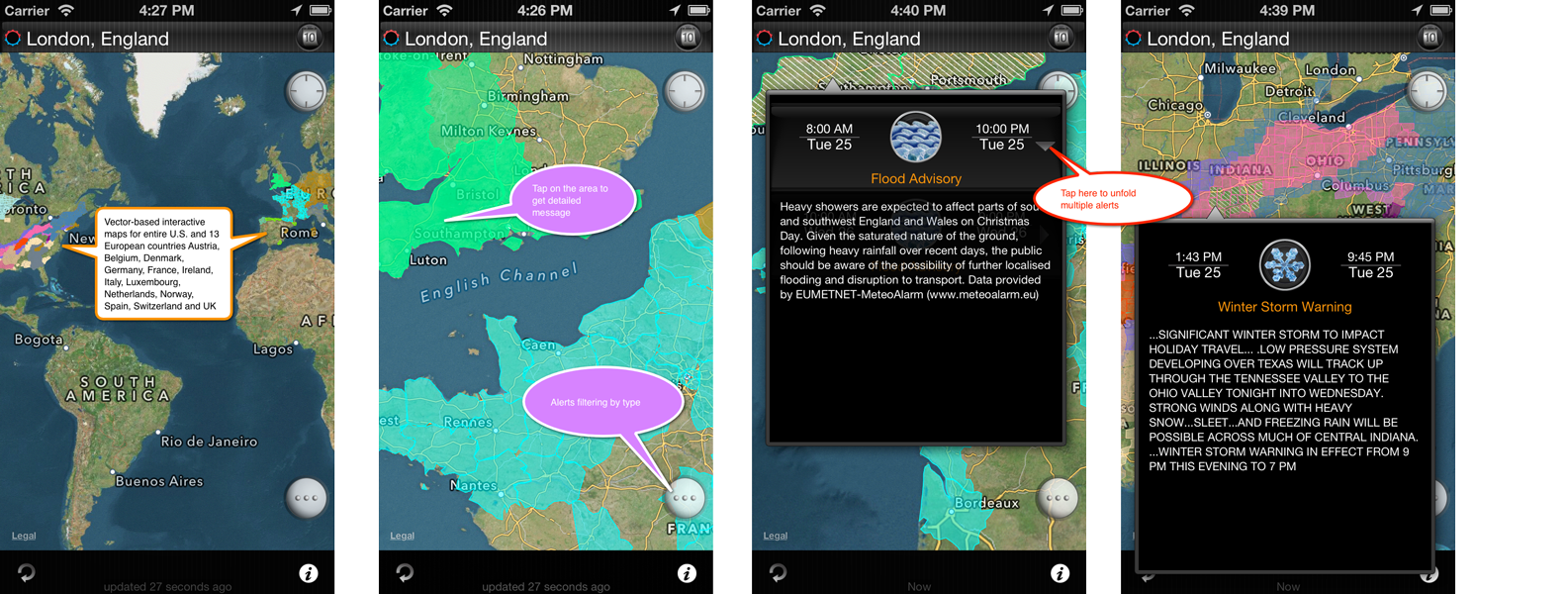 eWeather hd severe weather app iphone,ipad,ipod hi-def radar, satellite, weather alerts, earthquakes, beach water, sea surface - radarview
